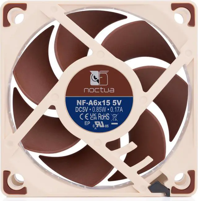 Alt view image 4 of 6 - Noctua NF-A6x15 5V, Premium Quiet Slim Fan with USB Power Adaptor Cable, 3-Pin, 5V Version (60x15mm, Brown)