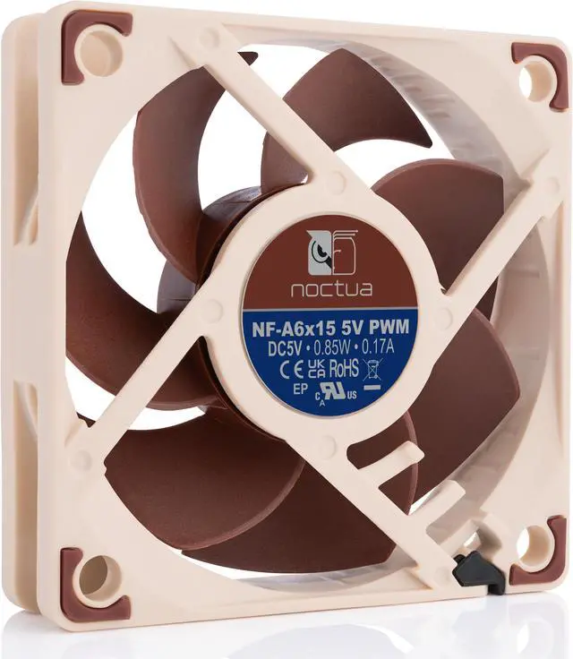 Alt view image 2 of 6 - Noctua NF-A6x15 5V PWM, Premium Quiet Slim Fan with USB Power Adaptor Cable, 4-Pin, 5V Version (60x15mm, Brown)