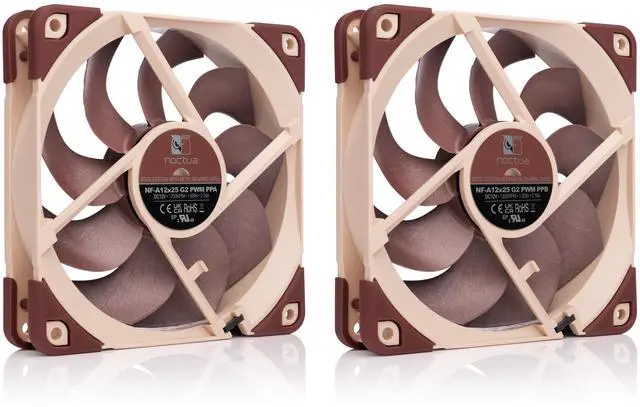 Alt view image 2 of 7 - Noctua NF-A12x25 G2 PWM Sx2-PP, Dual Fan Set for Push-Pull and Side-by-Side Applications (Brown)