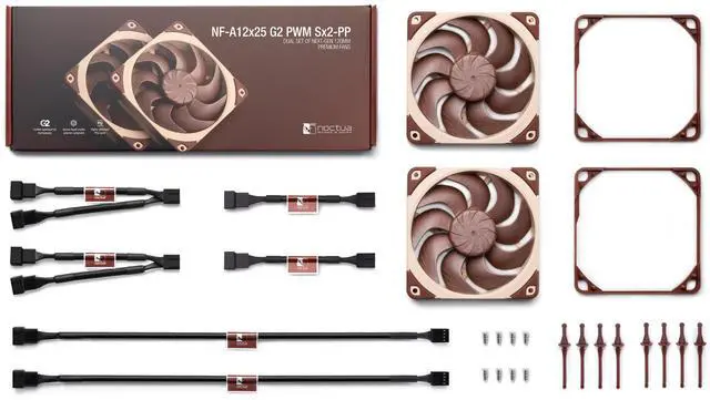 Alt view image 3 of 7 - Noctua NF-A12x25 G2 PWM Sx2-PP, Dual Fan Set for Push-Pull and Side-by-Side Applications (Brown)
