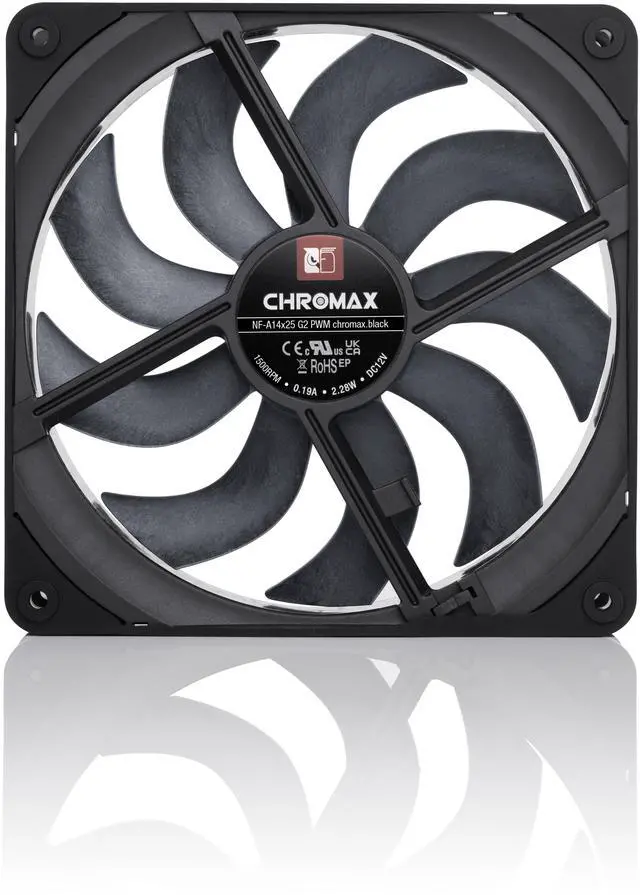 Alt view image 3 of 7 - Noctua NF-A14x25 G2 PWM chromax.black, Premium-Quality Quiet 140mm PC Fan (Black)