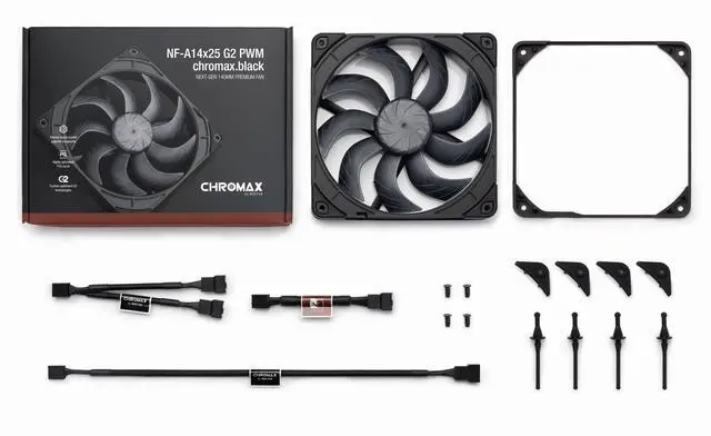 Alt view image 4 of 7 - Noctua NF-A14x25 G2 PWM chromax.black, Premium-Quality Quiet 140mm PC Fan (Black)