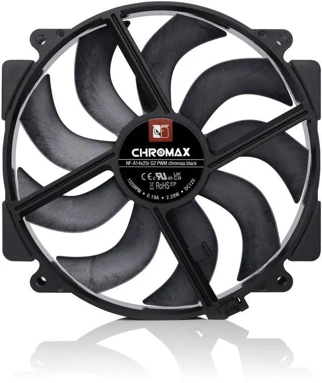 Alt view image 3 of 7 - Noctua NF-A14x25r G2 PWM chromax.black, Premium-Quality Quiet Round-Frame 140mm PC Fan (Black)