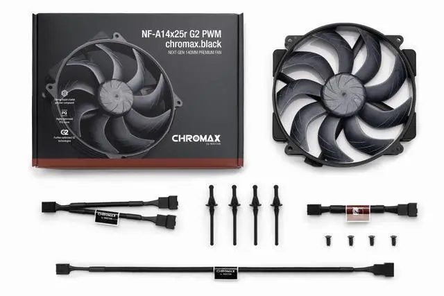 Alt view image 4 of 7 - Noctua NF-A14x25r G2 PWM chromax.black, Premium-Quality Quiet Round-Frame 140mm PC Fan (Black)