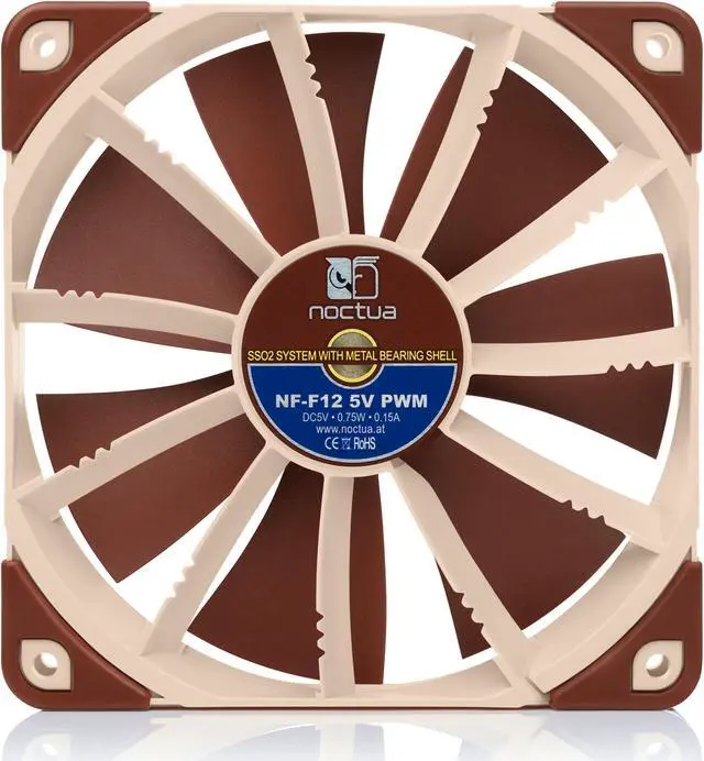 Alt view image 5 of 7 - Noctua NF-F12 5V PWM, Premium Quiet Fan with USB Power Adaptor Cable, 4-Pin, 5V Version (120mm, Brown)