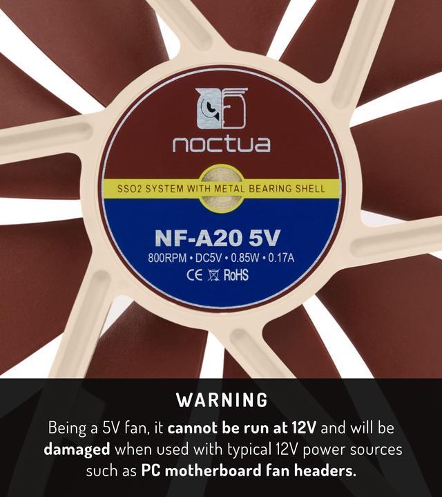 Noctua NF-A20 5V, Premium Quiet Fan with USB Power Adaptor Cable