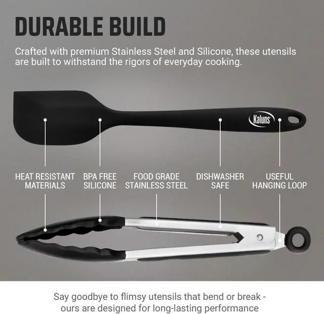 Alt view image 3 of 5 - Kaluns Kitchen Tongs, Set of 3 Silicone Tipped Tongs Plus Spatula for Cooking and Grilling, Heat Resistant