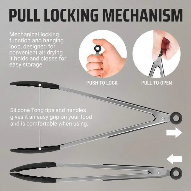 Alt view image 5 of 5 - Kaluns Kitchen Tongs, Set of 3 Silicone Tipped Tongs Plus Spatula for Cooking and Grilling, Heat Resistant