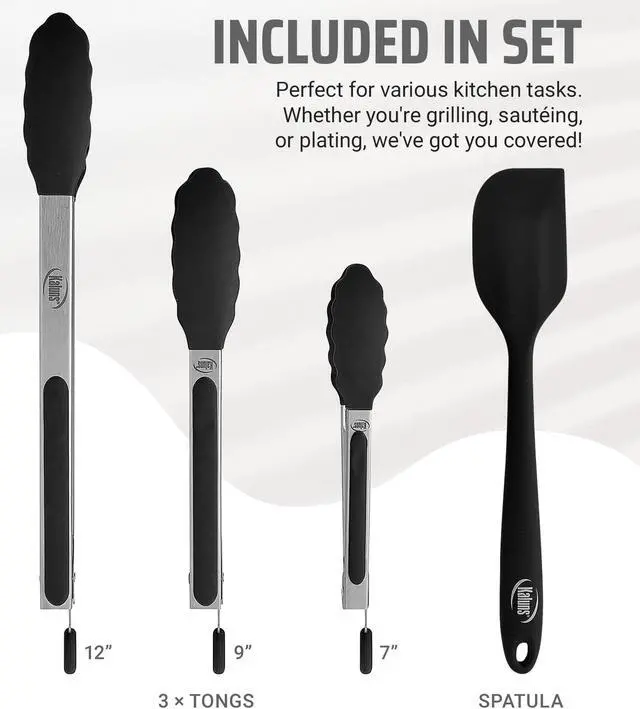 Alt view image 4 of 5 - Kaluns Kitchen Tongs, Set of 3 Silicone Tipped Tongs Plus Spatula for Cooking and Grilling, Heat Resistant