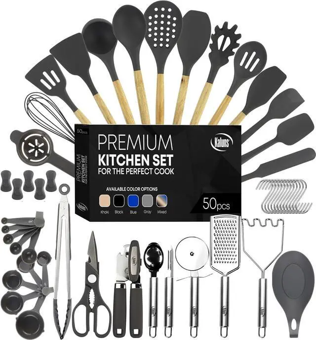 Main image of Kaluns 50 PCS Silicone Kitchen Utensils Set , 800°F Heat Resistant Non-Stick Premium Silicone Cooking Utensils With Wooden Handles