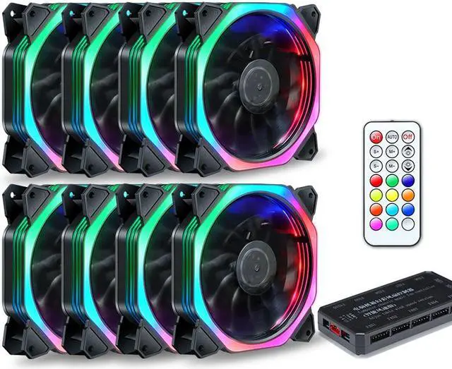 Alt view image 2 of 6 - 8pcs fan + remote controller pwm cpu rgb fan 120mm Fan Computer PC Case Fan RGB Adjust LED Fan Speed 120mm Quiet Remote Computer Cooler Cooling RGB Case Fans
