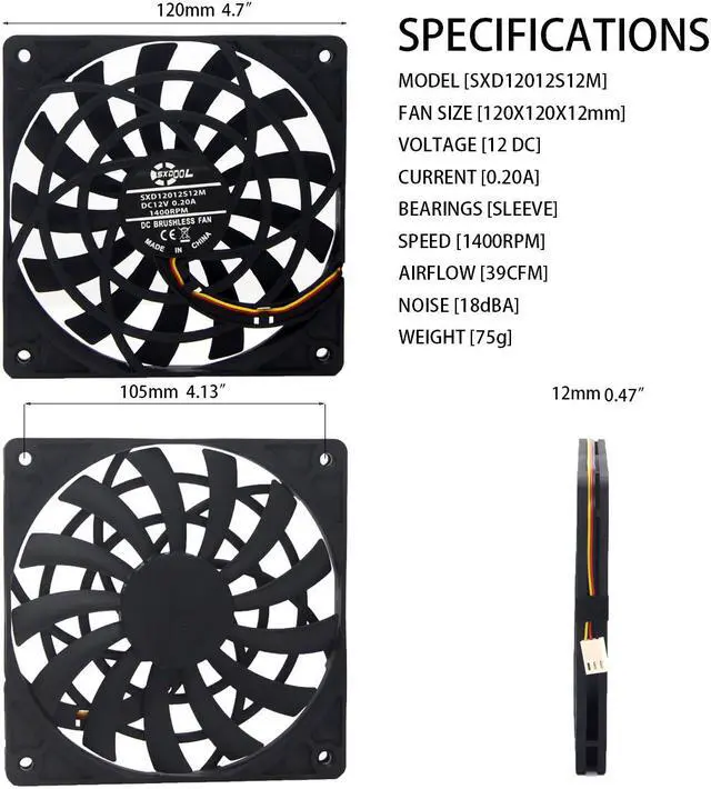 Alt view image 6 of 7 - NEW 120mm slim fan 12012 0.19A 12MM thick slim chassis cpu cooling fan high quality silent cooler