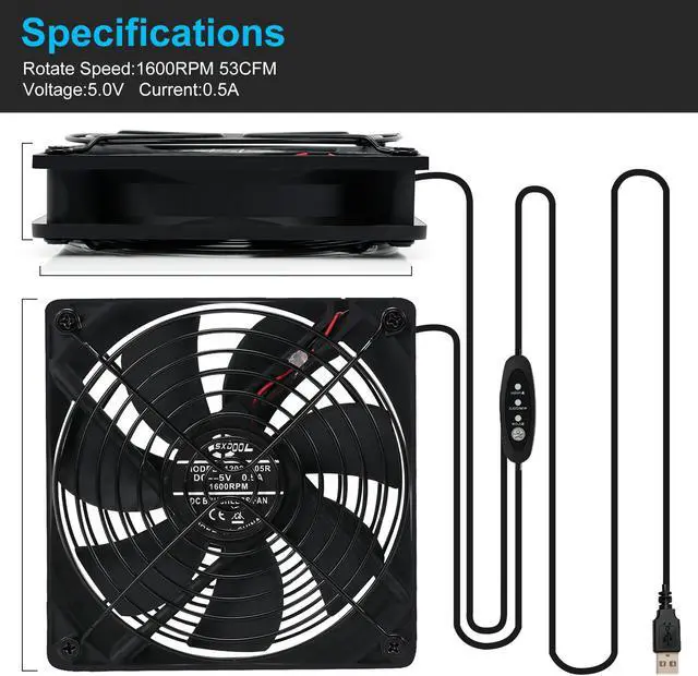 Alt view image 2 of 7 - NEW 120mm DC 5V USB Fan Mining Computer Chassis Workstation Radiator 12cm 120mmx25mm High Speed Router Server Cooling Fan SXDOOL SXD12025L05R