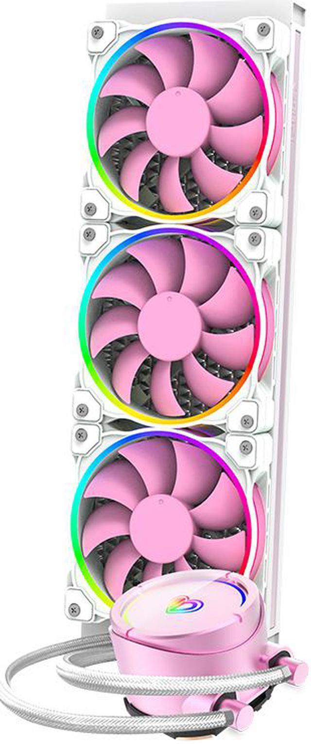 PINKFLOW 360 CPU Water Cooler 5V Addressable RGB AIO Cooler 360mm CPU  Liquid Cooler 3X120mm, pink phantom color ARGB light effect all-in-one,  Intel