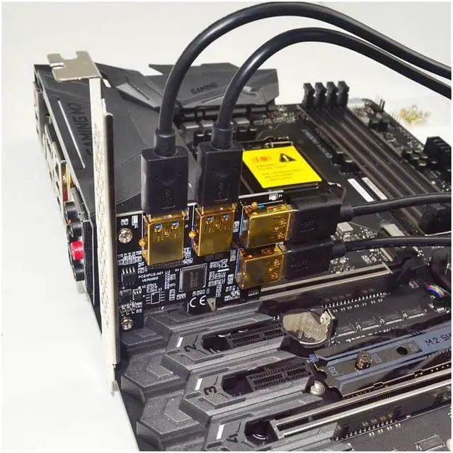 Alt view image 5 of 6 - New 4 Ports PCIe Riser Adapter Board PCI-E 1x to 4 USB 3.0 PCI-E Rabbet GPU Riser Extender Ethereum ETH/Monero XMR/Zcash ZEC 16X External Slot Card Multiplier for Miner Mining BTC