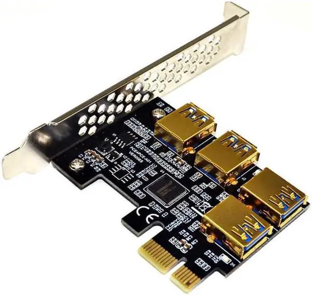 Alt view image 2 of 6 - New 4 Ports PCIe Riser Adapter Board PCI-E 1x to 4 USB 3.0 PCI-E Rabbet GPU Riser Extender Ethereum ETH/Monero XMR/Zcash ZEC 16X External Slot Card Multiplier for Miner Mining BTC