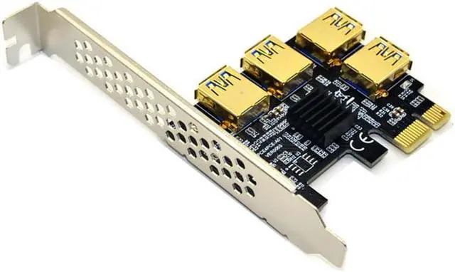 Alt view image 4 of 6 - New 4 Ports PCIe Riser Adapter Board PCI-E 1x to 4 USB 3.0 PCI-E Rabbet GPU Riser Extender Ethereum ETH/Monero XMR/Zcash ZEC 16X External Slot Card Multiplier for Miner Mining BTC