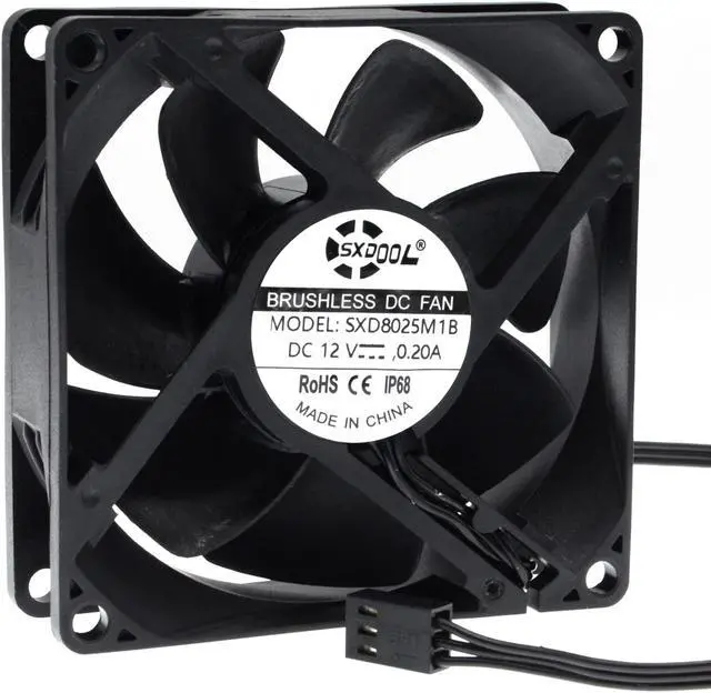 Alt view image 2 of 7 - SXDOOL SXD8025M12B IP68 80mm 8cm Waterproof Dustproof DC 12V Cooling Fan 80X80X25mm Dual Ball Bearing 3-Pin PC Computer Chassis PSU