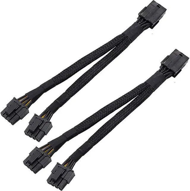 Main image of 2PCS GPU PCIe 8 Pin Female to Dual 2X 8 Pin (6+2) Male PCI Express Power Braided Y-Splitter Extension Cable,20cm