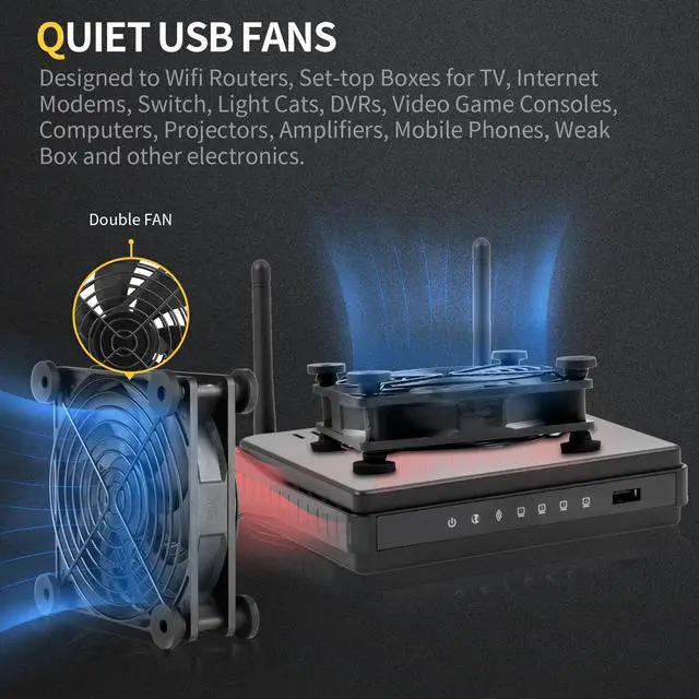 Alt view image 3 of 6 - SXOOL Quiet Dual 120mm USB Fan with Speed Controller,for Receiver DVR Playstation Xbox Computer Cabinet Cooling With suction cup Fixed non-slip cooler