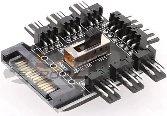 Alt view image 4 of 4 - SATA computer power supply fan hub 8-way speed controller FAN HUB 3p 4-pin extension cable