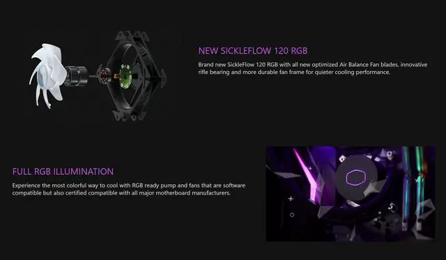 Alt view image 7 of 7 - MasterLiquid ML120L RGB V2, Cooler Master Close-Loop AIO CPU Liquid Cooler, 120 Radiator, SickleFlow 120mm, RGB Lighting, 3rd Gen Dual Chamber Pump for AMD Ryzen/Intel LGA1200/1151