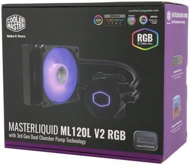 Alt view image 6 of 7 - MasterLiquid ML120L RGB V2, Cooler Master Close-Loop AIO CPU Liquid Cooler, 120 Radiator, SickleFlow 120mm, RGB Lighting, 3rd Gen Dual Chamber Pump for AMD Ryzen/Intel LGA1200/1151