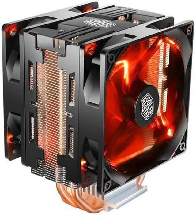 Alt view image 2 of 7 - RR-T4PR-16PR-C1 cooler master Blizzard T400 PRO (Red) - CPU Cooler with Dual (2x) XtraFlo 120mm LED PWM Fan, 4 Direct Contact Heatpipes, "Black Top Cover", Intel/AMD Universal Mounting