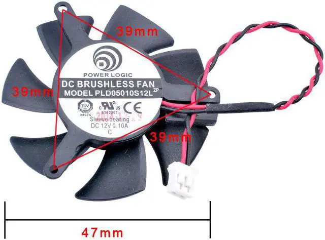 Main image of POWER LOGIC PLD05010S12L  12V diameter 47mm / 4.5cm, hole pitch 39mm graphics card cooling fan 2-wire 2-pin