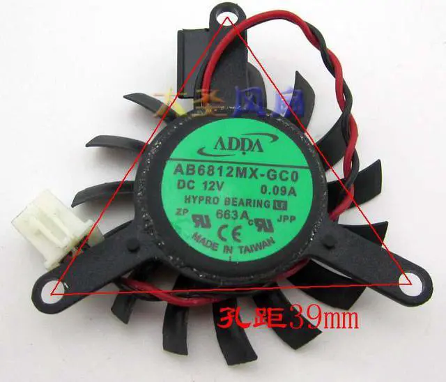 Main image of New For NVIDIA graphics card cooling fan ADDA AB6812MX-GC0 NV-1035-C3 0.09A 2-wire 2-pin