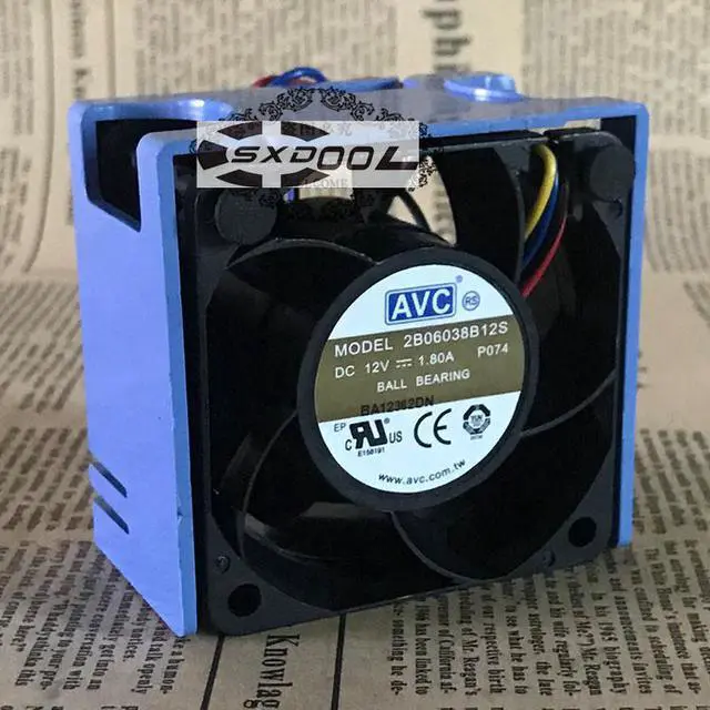 Alt view image 2 of 5 - Original server fan 2B06038B12S 23.10535.001 fan with blue basket holder , AVC 6cm 6038 DC12V 1.8A a large air cooler 4wires PWM cooling fan