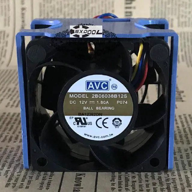 Alt view image 3 of 5 - Original server fan 2B06038B12S 23.10535.001 fan with blue basket holder , AVC 6cm 6038 DC12V 1.8A a large air cooler 4wires PWM cooling fan