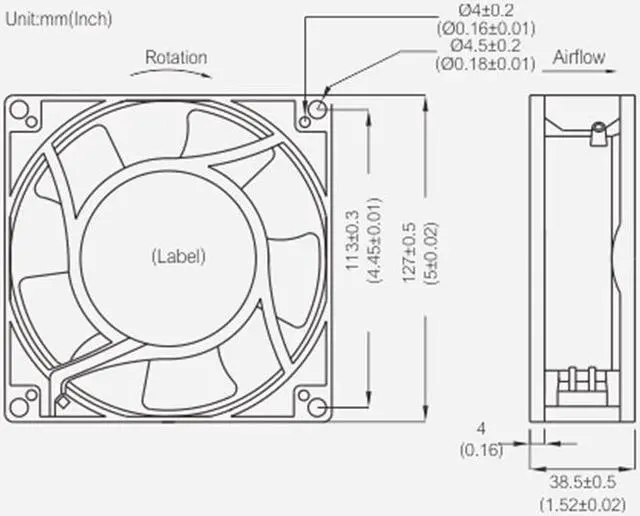 Alt view image 5 of 5 - FP-108-7 12738 AC220V 127mm 12.7cm 220V Dual Ball Bearing 127X127X38mm Industrial Case Cabinets Cooling Fan