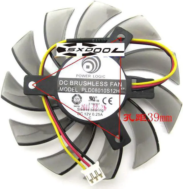 Alt view image 3 of 3 - 75mm For GIGABYTE GT240 430 440 630 730 Graphics card cooling fan PLD08010S12H 3-pin