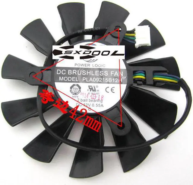 Alt view image 3 of 3 - 87mm cooler For MSI N560 570 580GTX HD6870 R7770 Power Edition N550GTX-Ti Cyclone II 1GD5/OC, N550GTX-Ti-Blizzard 1G graphics card cooling fan PLA09215B12H DC12V 0.55A