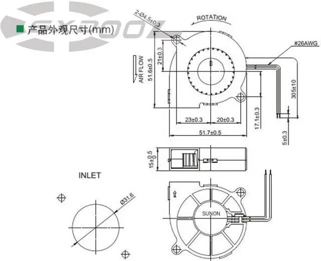 Alt view image 6 of 6 - New original SUNON MF50151VX-B00C-A99 DC12V 5015 5CM 50mm x 15mm Purifier ventilation blower, projector fan, cpu cooler