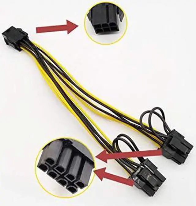 Alt view image 2 of 4 - Graphics card 6-pin to dual 8-pin 6+2 pin PCIE adapter cable,  of 6-pin to 8-pin PCI-e Express Power GPU video care cable, 9 inch/23 cm (6 pin to dual 8-pin) (8PCS)