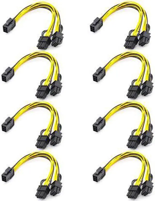 Main image of Graphics card 6-pin to dual 8-pin 6+2 pin PCIE adapter cable,  of 6-pin to 8-pin PCI-e Express Power GPU video care cable, 9 inch/23 cm (6 pin to dual 8-pin) (8PCS)