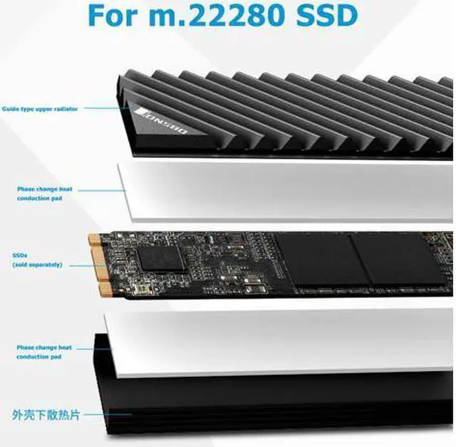 Alt view image 5 of 5 - M.2 SSD NVMe Heat Sink heatsink M2 2280 SSD Hard Disk Aluminum Heat Sink with Thermal Pad for ssd m2 Desktop PC thermal gasket