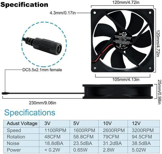 Alt view image 5 of 7 - 12cm 120mm High Speed Large Air Flow 110V 220V BTC LTC Mining Machine Workstation Cabinet Graphics Card Rack Cooler Cooling Fan