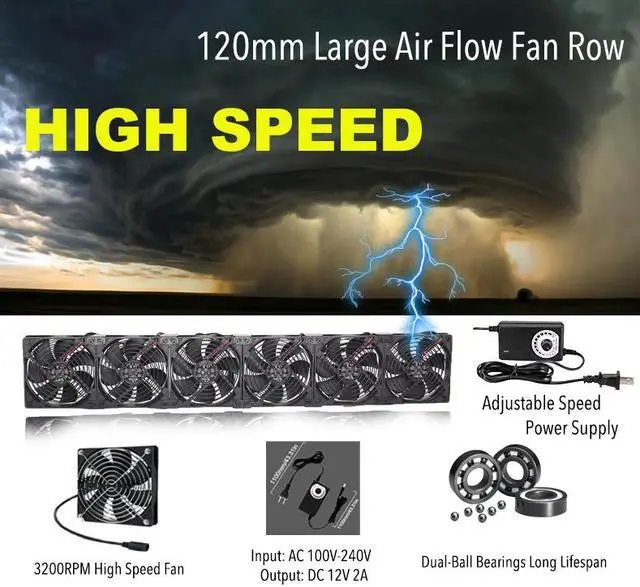 Alt view image 4 of 7 - 12cm 120mm High Speed Large Air Flow 110V 220V BTC LTC Mining Machine Workstation Cabinet Graphics Card Rack Cooler Cooling Fan
