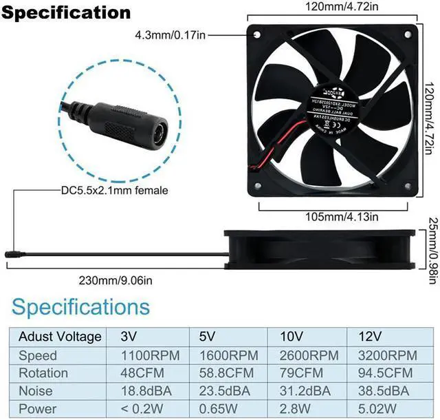 Alt view image 4 of 7 - 12cm 120mm High Speed Large Air Flow 110V 220V BTC LTC Mining Machine Workstation Cabinet Graphics Card Rack Cooler Cooling Fan