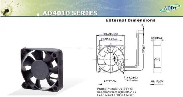 Alt view image 6 of 6 - ADDA AD0412HX-G70 DC12V 0.10A 4010 4CM 40mm 40x40x10mm cooling Fan