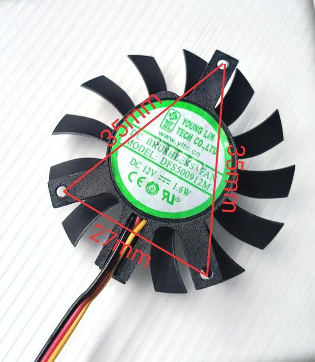 Alt view image 2 of 6 - NEW original DFS500912M 12V 1.6W diameter 45mm, hole distance 35mm x 35mm x 27mm, industrial computer router heat sink graphics card cooling fan YOUNG LIN
