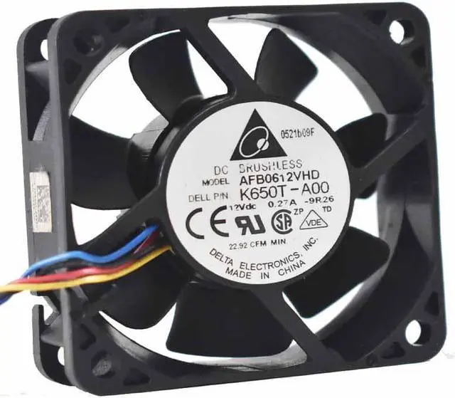 Alt view image 2 of 4 - Delta AFB0612VHD 6020 6cm 12V 0.27A double ball Bearing 60mm x 20mm cooling fan 4-wire 4-pin