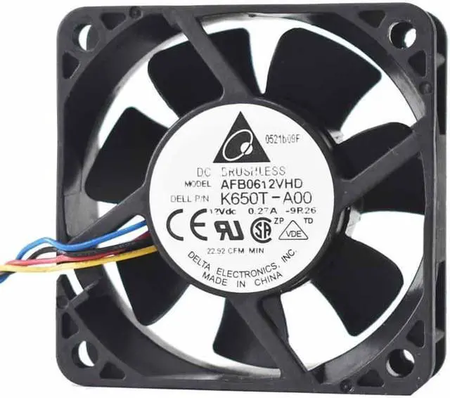 Alt view image 4 of 4 - Delta AFB0612VHD 6020 6cm 12V 0.27A double ball Bearing 60mm x 20mm cooling fan 4-wire 4-pin