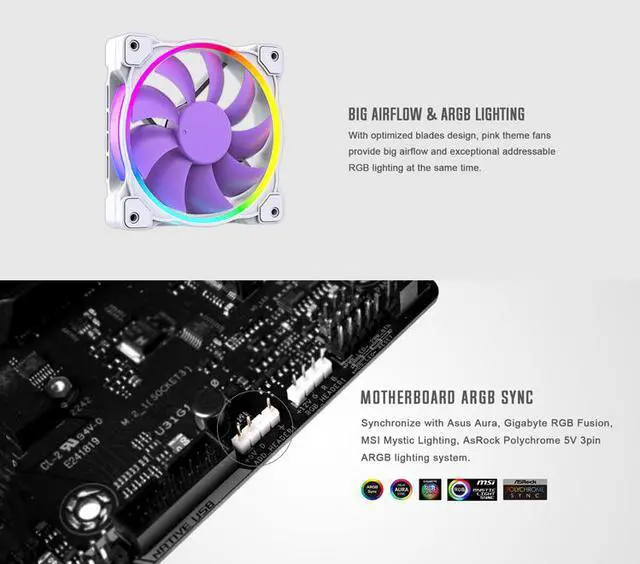 Alt view image 4 of 4 - ID-COOLING ZF-12025-PURPLE Case Fan 120mm 5V 3 PIN Addressable RGB Cooling Fan MB Sync, 4 PIN PWM Speed Control Fans for Radiator/CPU Cooler/Computer Case Purple 1pc