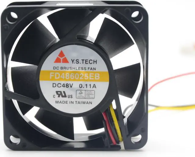 Alt view image 6 of 6 - Y.S.TECH FD486025EB 6CM 6025 48V 0.11A Dual ball bearing cooling fan 3-PIN