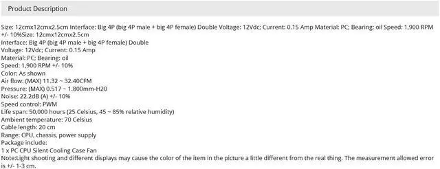 Alt view image 4 of 4 - 120mm LED Case Fan 12V 4Pin 120x25mm For Computer PC Host CPU Cooling Fan Cooler