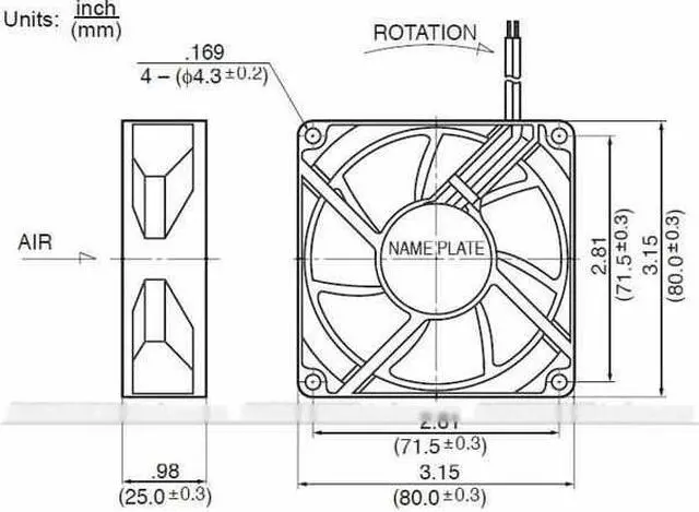 Alt view image 4 of 4 - Delta 8025 AUC0812D P/N 1VVH1-A00 Cooling fan with 12V 0.70A 4 Wires 4Pins Connector